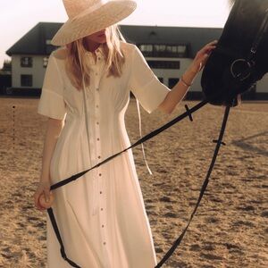 White button down short sleeve long dress